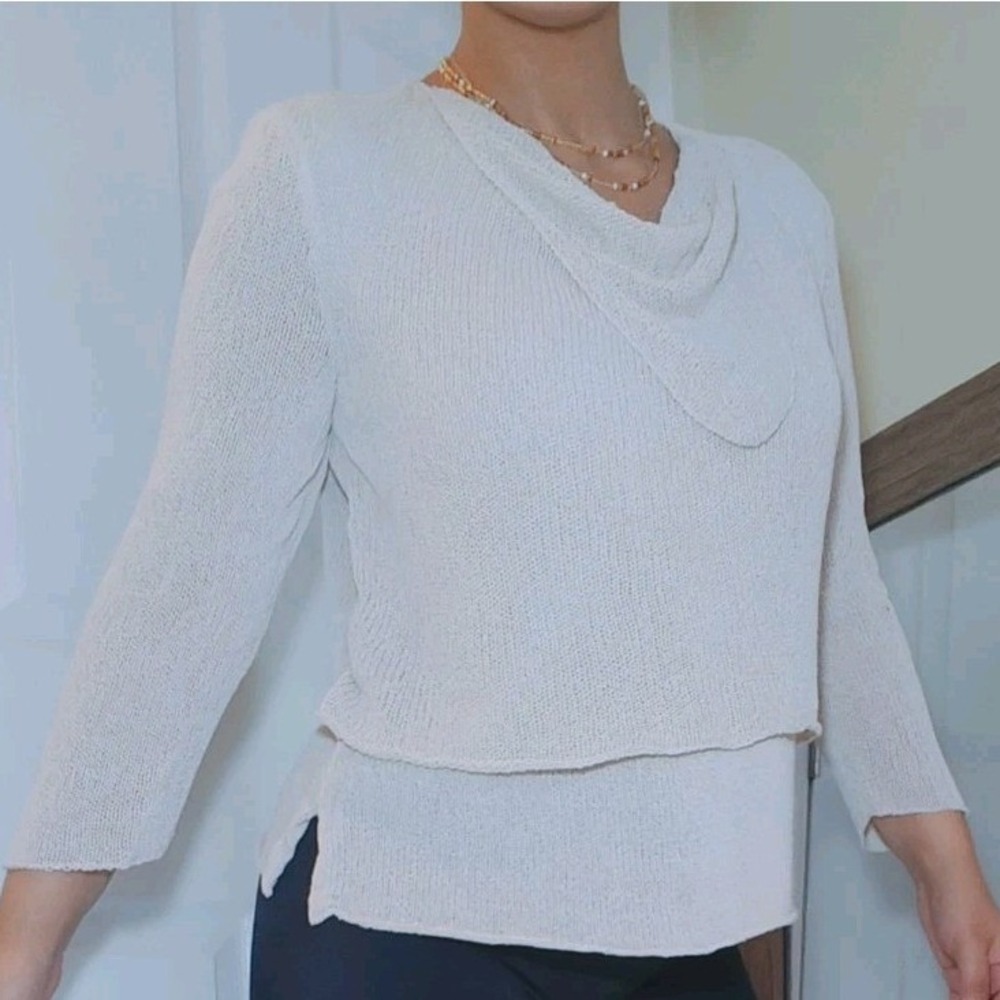 BALL OF COTTON Women's Sweater Top‎ Small Knit Handloom Asymmetrical Long Sleeve